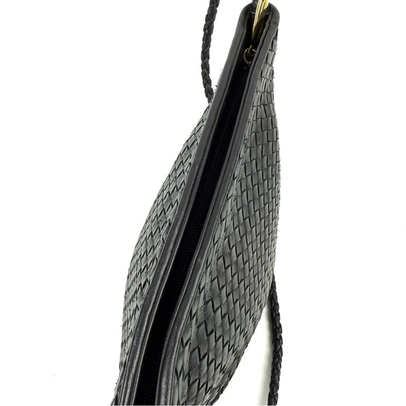 Talbots Vintage Chic Weave Handbag Black Leather Shoulder Bag‎ Braided Strap - Picture 3 of 13